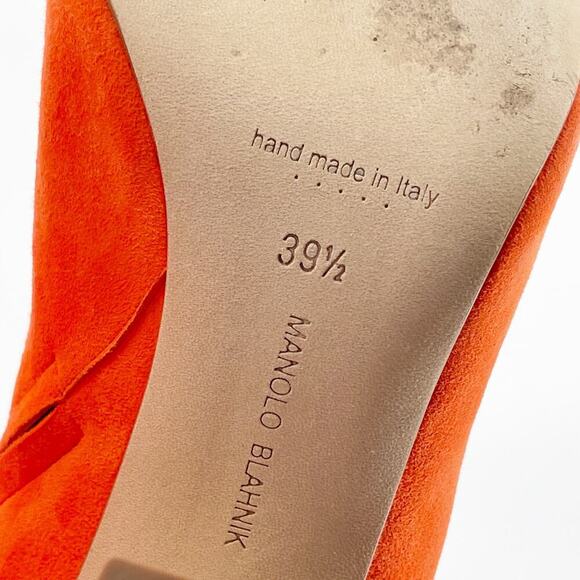 Manolo Blahnik Lina Orange Suede Knee High Pointed Toe Heeled Boot size IT 39.5 - Picture 14 of 15
